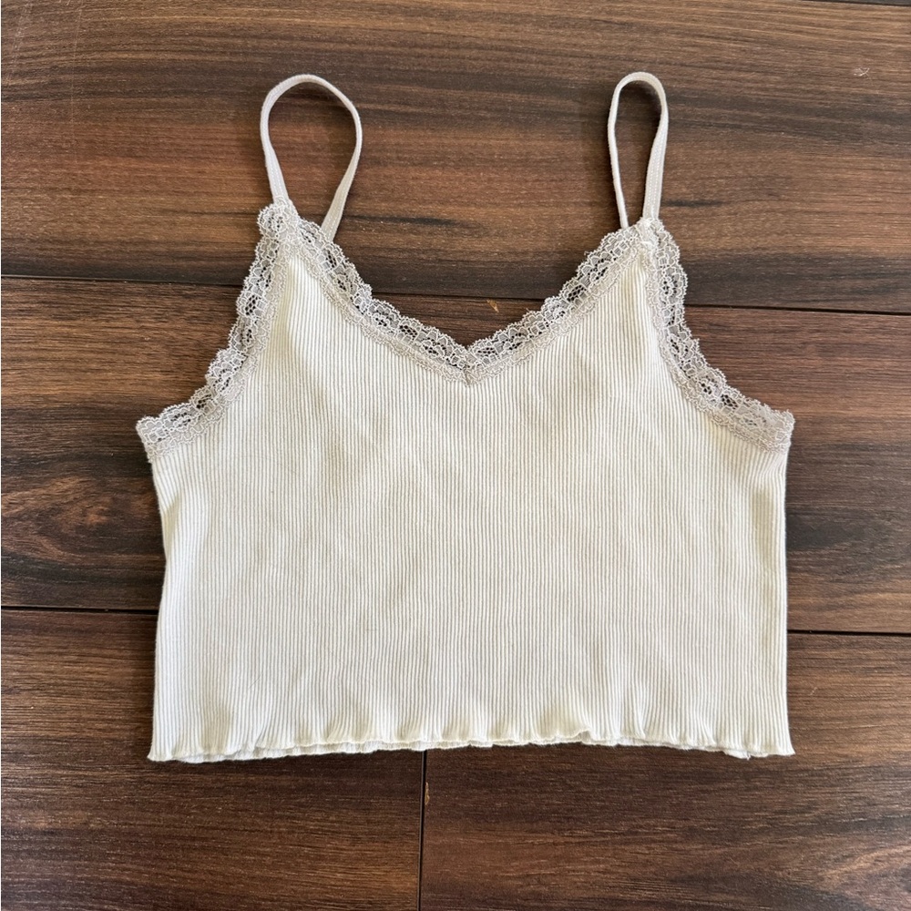 Brandy Melville Elegant White Lace Trim Cami Top